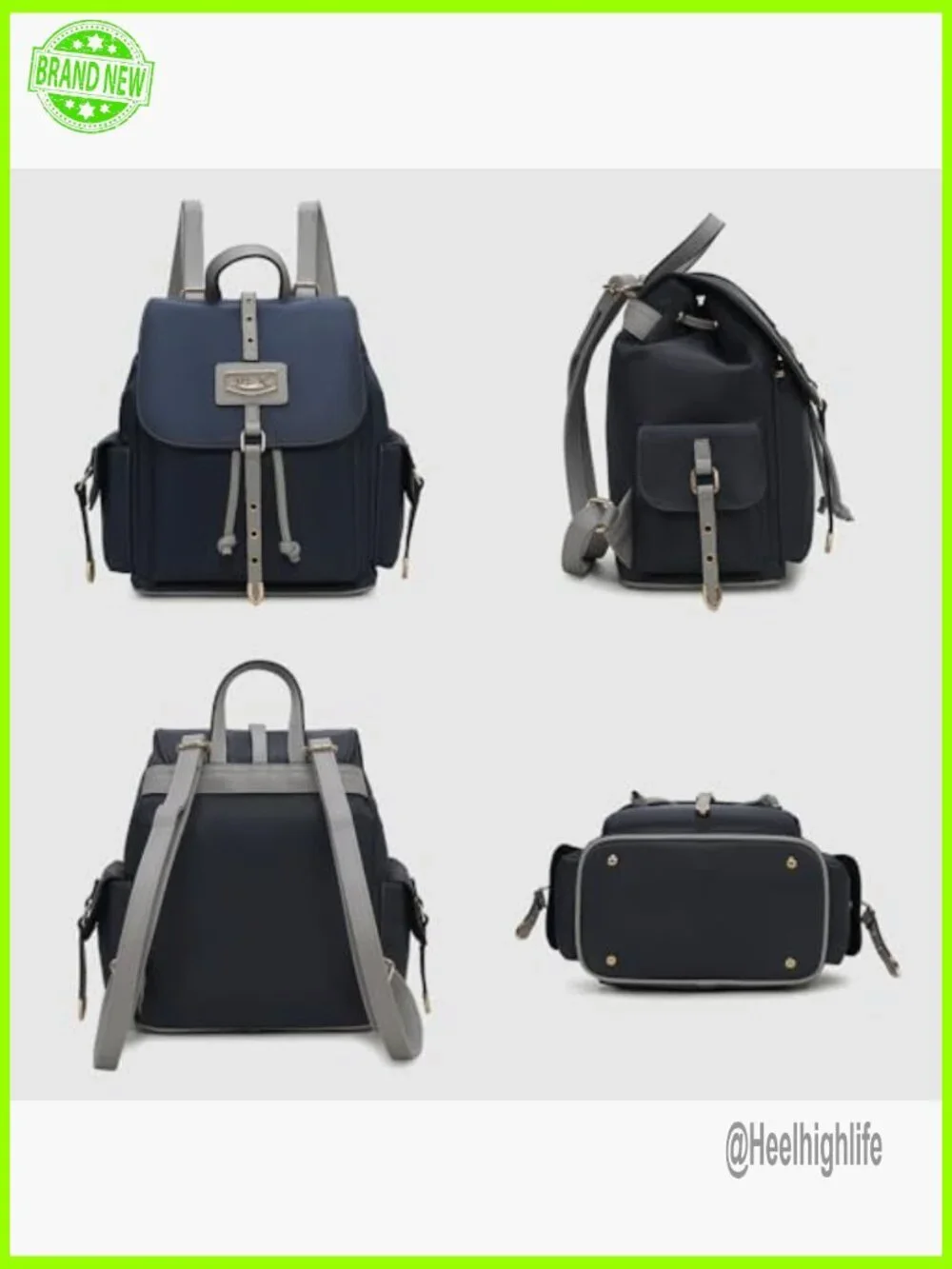 Lightweight Nylon Travel Backpack with Vegan Leather Trim, Adjustable Straps